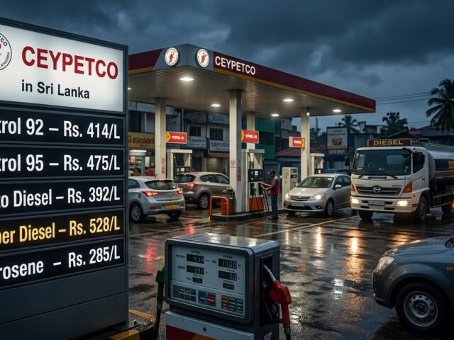 ⛽ ඉන්ධන මිල යළි ඉහළට – පෙට්‍රල් 92 රු.414යි, ඩීසල් රු.392යි